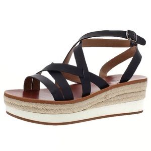 Lucky Brand Espadrille Jasmei Strappy Platform Wedge Sandals Black Size 11